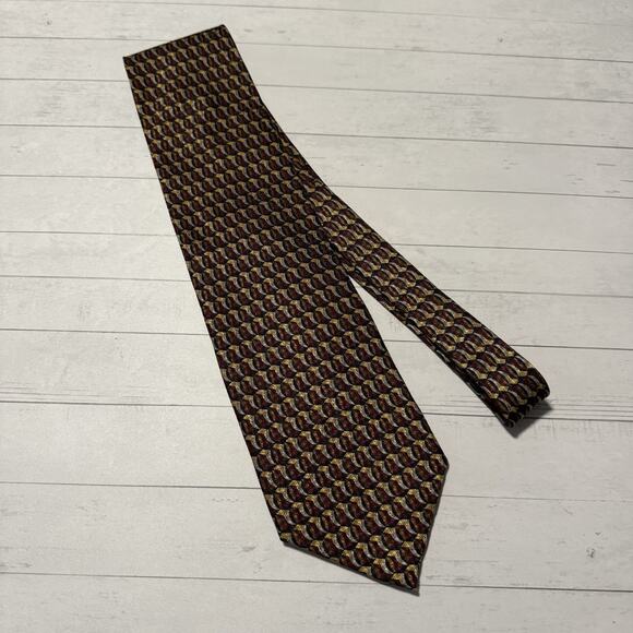 DANI Moda Maschile Geometric Silk Tie Red Gold Navy Made in Korea 58” - Picture 2 of 10